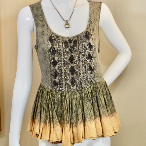 🆕🏷️  Anthropologie Suva Swing Tank Beaded Peplum Top Size M - Picture 12 of 14